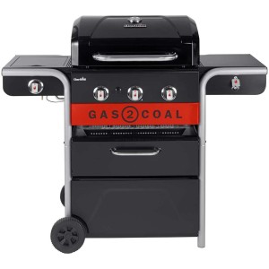 Char-Broil Gas2Coal 2.0 330 barbecue hybride avec 3 brûleurs, noir. Barbecue gaz et charbon.