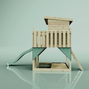 PolarPlay Casa sull'albero Polarstern verde menta con scivolo e scala. Casette da giardino in legno per bambini.