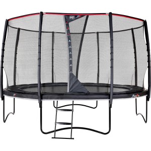 Trampolino da giardino nero EXIT PeakPro Ø 427 cm con rete di sicurezza e scala.