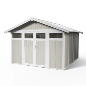 Abri de jardin en plastique Grosfillex Utility 11 gris-vert, 11 m² avec double porte.