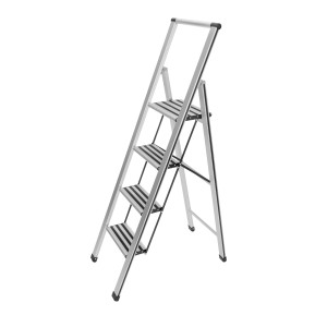 Scala pieghevole Wenko in alluminio con 4 gradini e barra di sicurezza.