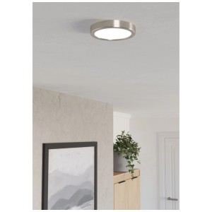 Runde Eglo LED-Deckenleuchte Fueva 6 in Nickel-Optik, Durchmesser 16,5 cm.