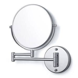 Miroir cosmétique TesaChrom avec bras pivotant, acier inoxydable chromé, 2 en 1 : grossissement 1x/5x.