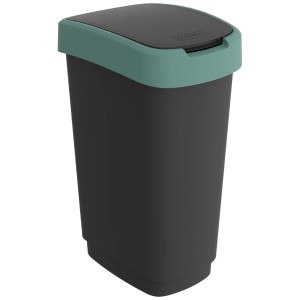 Rotho Swingeimer Twist, anthrazit-grün, 50 Liter. Kunststoff Mülleimer mit Schwingdeckel.