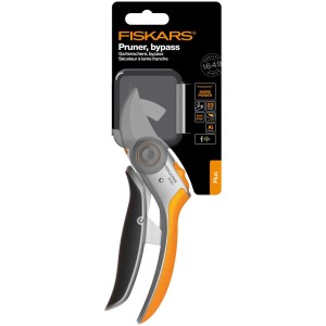 Fiskars Gartenschere Bypass Plus PowerLever™ P751, orange-schwarz, mit Verpackung.