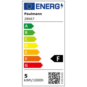 Energielabel für Paulmann LED-Leuchtmittel E14, 4,8W, Energieeffizienzklasse F.