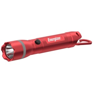 Lampe torche LED rouge Energizer Emergency Metal Light avec mousqueton et 300 lumens.