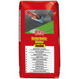 Roter Sack Sicherheitskleber Flexibel 5 kg für Fliesenarbeiten, Auftrag mit Zahnspachtel.