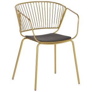 Esszimmerstuhl Rigby 2er-Set: Goldfarbenes Metallgestell mit grauem Kunstlederkissen.