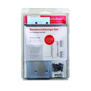 Kit rinforzo telaio porta con piastre e viti per maggiore stabilità.