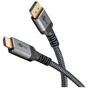 Goobay DisplayPort™ auf HDMI Kabel, 2 m, schwarz-grau, Textilkabel mit Aluminium-Steckern für Audio & Video.