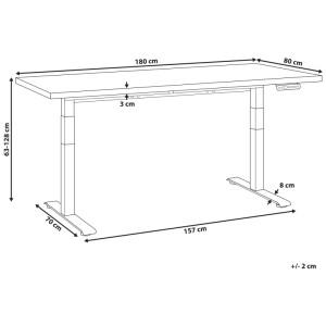 Dessin technique du bureau Beliani Destines réglable en hauteur, 180x80 cm, hauteur 63-128 cm. Bureau noir.