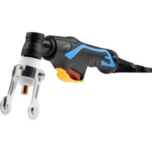 Torche de découpe plasma Güde GPS-E 40 AK avec guide à rouleaux pour coupes précises.