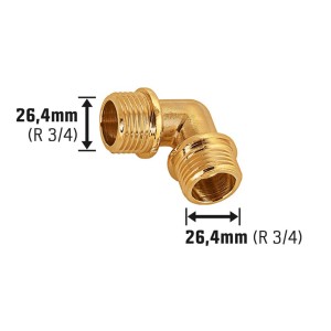 Raccordo a gomito filettato LUX in ottone, 26,4 mm (R 3/4) per installazione tubi.
