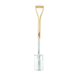 Bêche à bordure en acier inoxydable avec manche en frêne pour un jardinage précis.