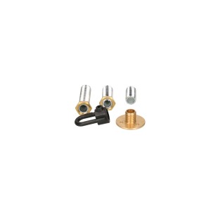 Kit de matériel de montage de lampe : tubes filetés, raccords à disque, suspensions et écrous pour l'installation.