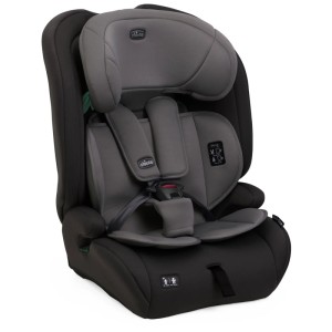 Seggiolino auto Chicco Gro-Up Pure Black i-Size, 76-150 cm, con poggiatesta regolabile e imbracatura a 5 punti.