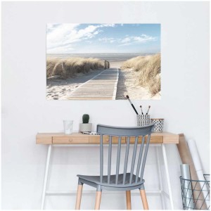 Maxiposter Dunes (61x91,5 cm): Holzsteg zum Strand mit Dünen und blauem Himmel.