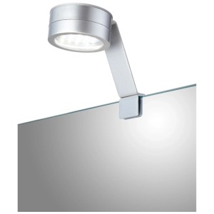 Lampada LED Jokey Top-Light argentata fissata a uno specchio.