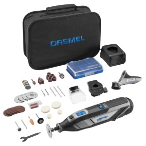 Set d'outils multifonctions sans fil Dremel 8240 avec accessoires, embouts et sac.