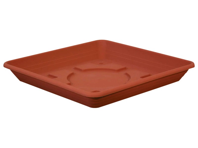 Pflanzkübel NORA 33 Cm Mit Untersetzer – Viereckiger Kunststofftopf In Terracotta-Optik