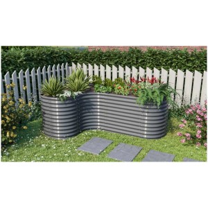 Estensione per aiuola rialzata Vitavia Curve 858, antracite, 80x80 cm, in Zincalume in giardino.