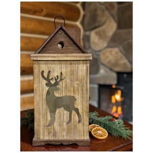 Laterne Hirsch Holz Braun 27 x 27 x 57 cm