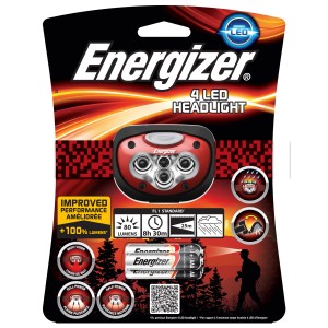 Lampe frontale Energizer 4 LED, piles incluses. Lampe de poche pour activités extérieures.