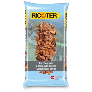 Sacco di corteccia di larice Ricoter media, 50 l, per decorazione e controllo delle erbacce in giardino.