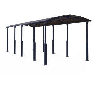 Carport Alpine 10600 antracite con tetto in policarbonato e struttura in acciaio.