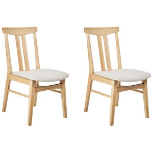 2er Set Esszimmerstühle Avalon, helles Holz, beiger Stoffbezug. Polsterstühle für Esszimmer und Küche.