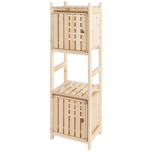 Schweizer Holzregal mit zwei Aufbewahrungsboxen aus Fichtenholz. Ideal für Ordnung im Innenbereich.