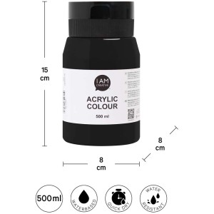 Flasche I Am Creative Acrylfarbe Schwarz, 500ml, für Künstlerbedarf.
