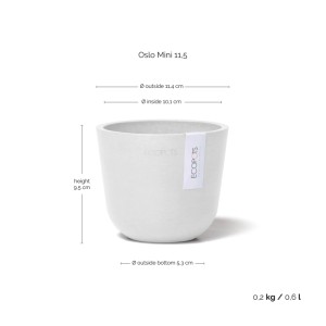 Ecopots Oslo Mini, pot de fleurs blanc, 11,5x10 cm, idéal pour l'intérieur et l'extérieur.