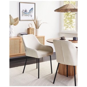 Beliani Esszimmerstuhl Loverna, 2er-Set, Cord Weiss, mit schwarzen Metallbeinen.