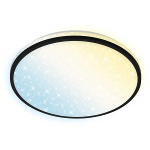 Smarte LED Deckenleuchte Ivy Sky S von Brilo in Schwarz mit Sternendekor und Farbwechsel.