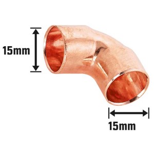 Coude à souder en cuivre, type 5090, Ø 15mm, pour raccordement permanent de tubes en cuivre.