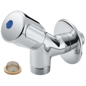 Robinet de machine à laver en laiton chromé, 1/2 pouce, avec poignée bleue. Vanne pour appareil.