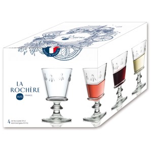 Set di bicchieri da vino La Rochere Abeille, 4 bicchieri trasparenti con rilievo ape, 24 cl ciascuno.