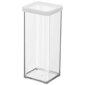 Contenitore trasparente Rotho Loft da 1,5 l per alimenti con coperchio bianco.