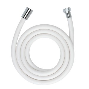 Flexible de douche Wenko Design, blanc mat, 175 cm, avec protection anti-torsion et raccords chromés.
