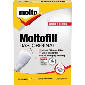 Verpackung Molto Moltofill Spachtelpulver Innen 1 kg für Wand- und Deckenreparaturen.
