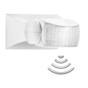 Rilevatore di movimento Steinel IS 1 bianco per montaggio a parete o a soffitto con angolo di rilevamento di 120°.