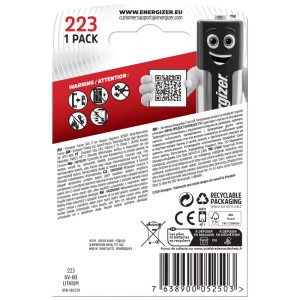 Energizer Pila speciale al litio CR223 per foto in blister singolo per fotocamere e dispositivi.