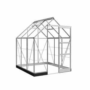 Serre Halls Icon 6, cadre noir, 3,7 m², avec fenêtre de toit et porte coulissante.