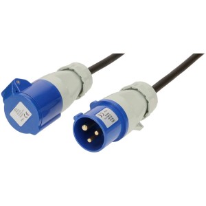 Rallonge CEE IP44, 25m, noir et bleu, pour chantier et camping.