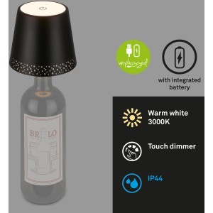 Brilo Flaska lampada da bottiglia a batteria, nera, bianco caldo, dimmerabile, per illuminazione d'atmosfera interna ed esterna.