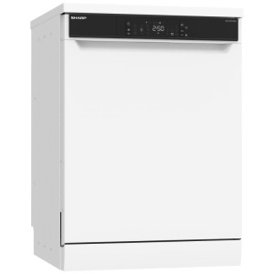 Lave-vaisselle Sharp QW-NA3YF42AW-CH blanc (60 cm) pose libre avec écran digital.