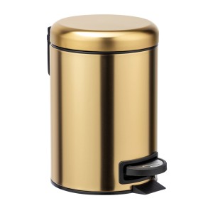 Cestino a pedale dorato Wenko Leman per cosmetici, 3 litri, in acciaio inox con rivestimento anti-impronta.