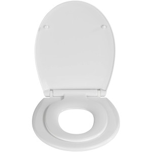Sedile WC bianco Wenko Syros Family con chiusura ammortizzata e sedile per bambini integrato.